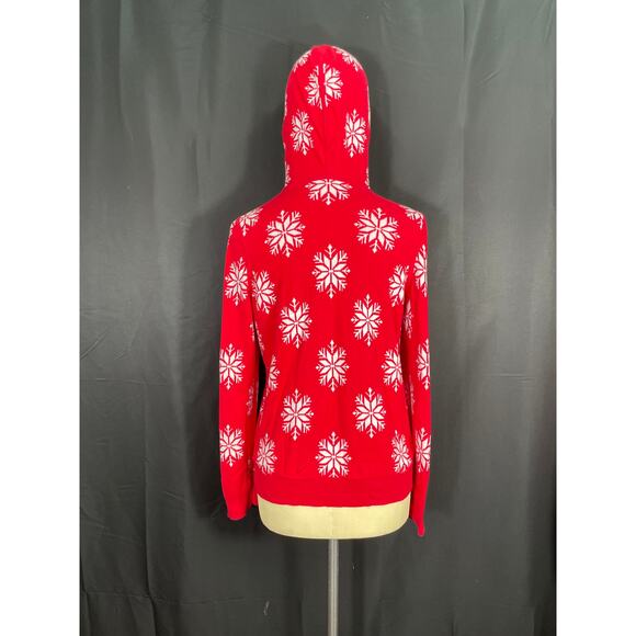Reversable Holiday Sweater Hoodie, Red & White Snowflakes, Zip Up Ugly Christmas - Picture 8 of 10